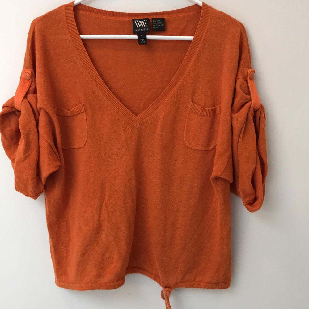 Worth orange short sleeve v-neck top size S